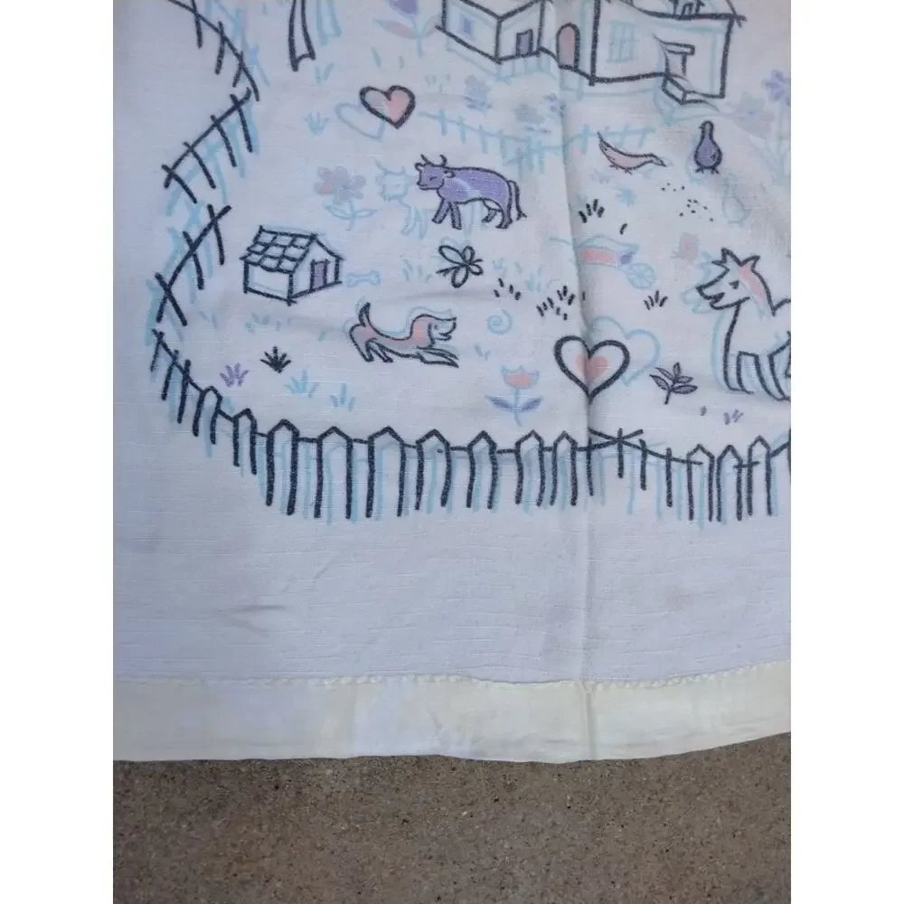 Vintage Cotton Baby Blanket Farm House Goose Cow Horse Dog 33x36